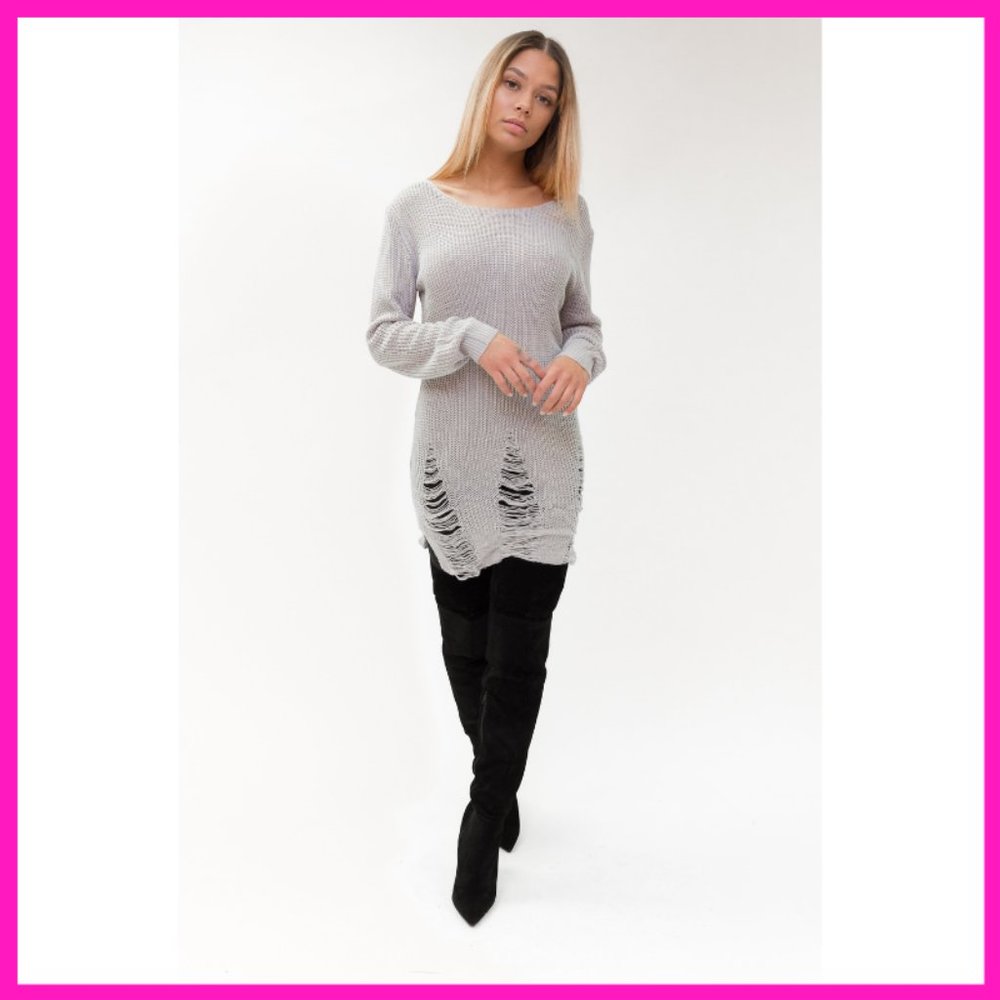 NWT Distressed Sweater with Cross Strap Open Back